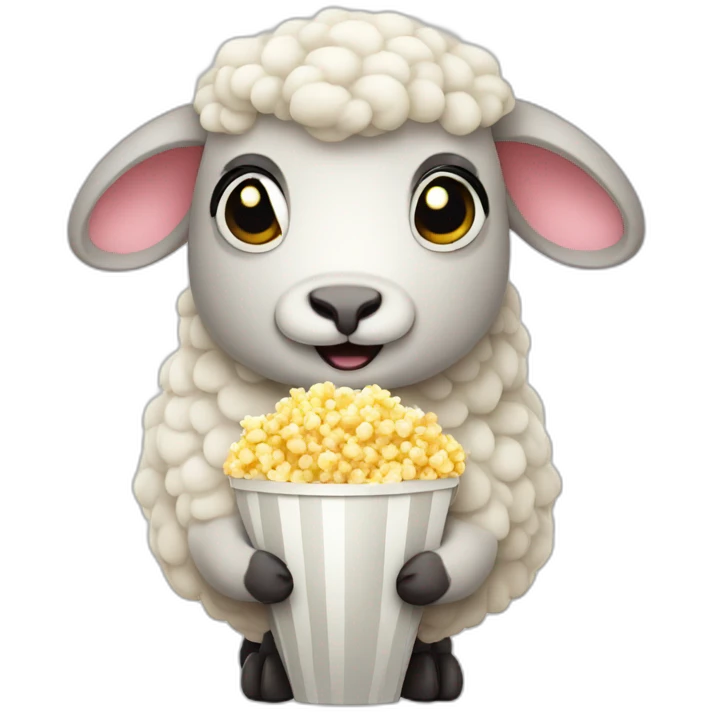 Cute 2d Sheep holding popcorn emoji
