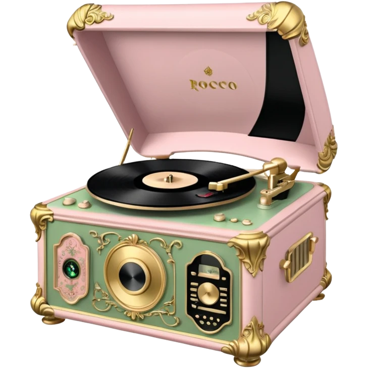 Vintage rococo pale pink and sage vinyl player emoji