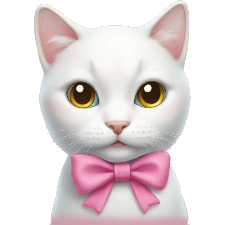 White cat with a pink bow emoji