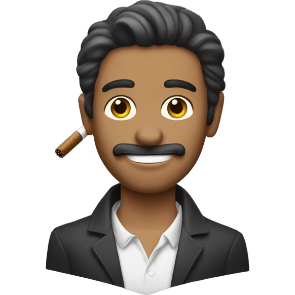 Un chico con el pelo castaño, con una máscara blanca y un cigarro en la boca  emoji