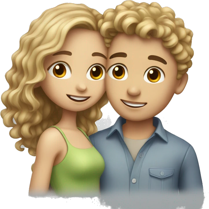 A Girl with brown straight hair and a boy with blonde curly hair kissing  emoji