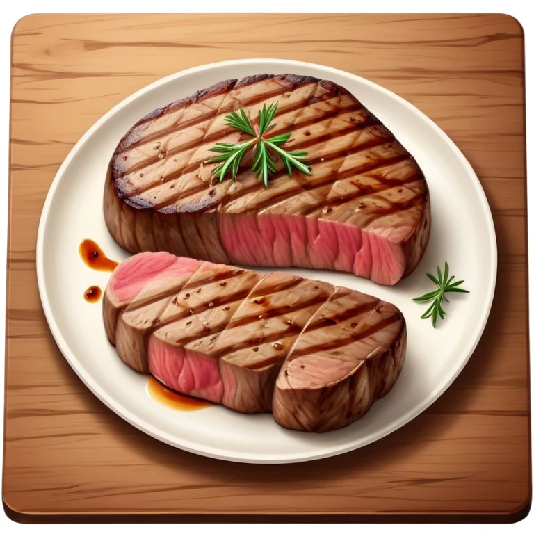 Cinematic thick-cut scotch fillet steak, perfectly seared with grill marks, a grilled center, rich and savory, warm glow, sizzling and mouthwatering, highly detailed and appetizing. emoji