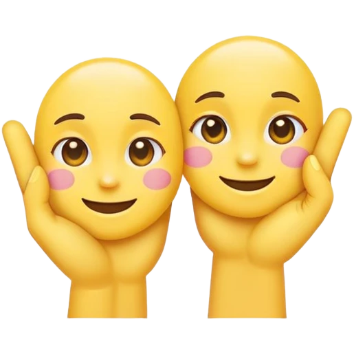 a cute emoji smiling and blushing, while holding up their pinky fingers on both hands emoji
