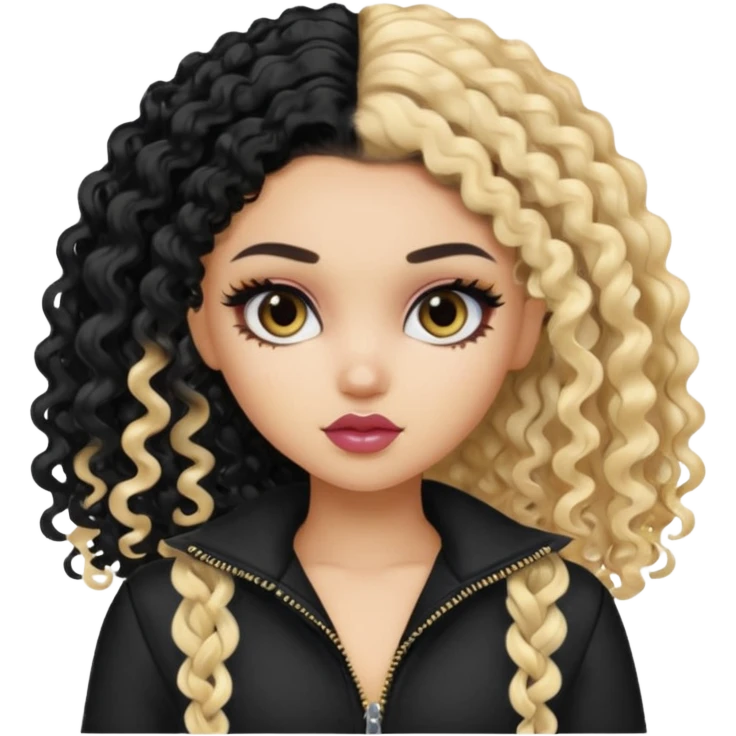 split dye half blonde half black curly hair, pretty bratz baddie emoji