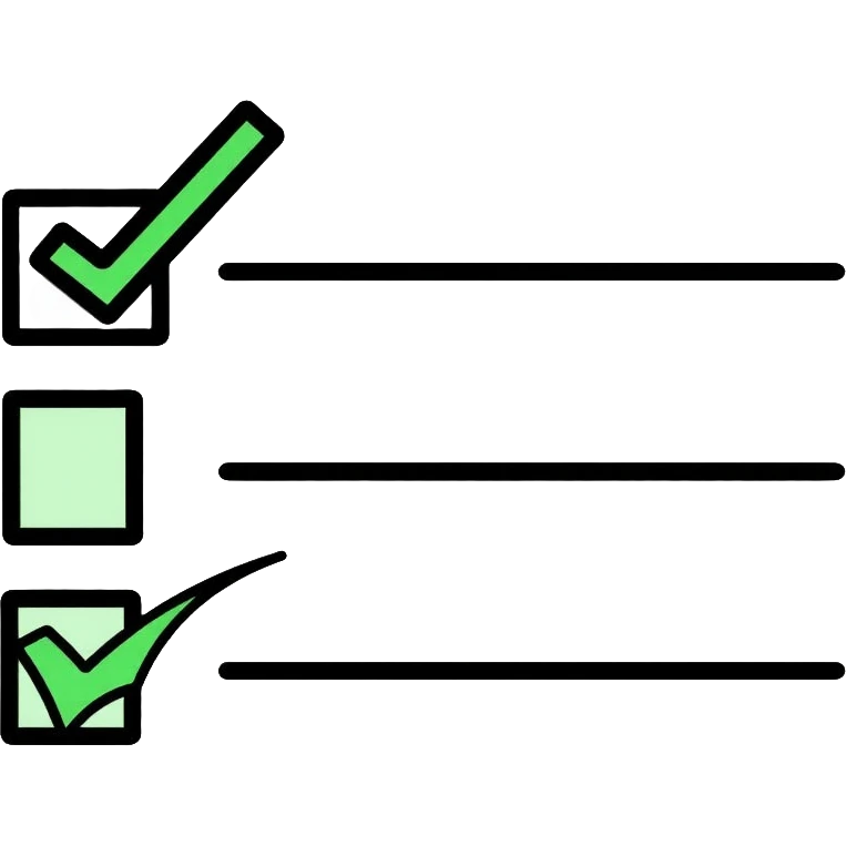 A checklist with a prominent green checkmark on the first item, symbolizing tracking completed tasks and progress emoji