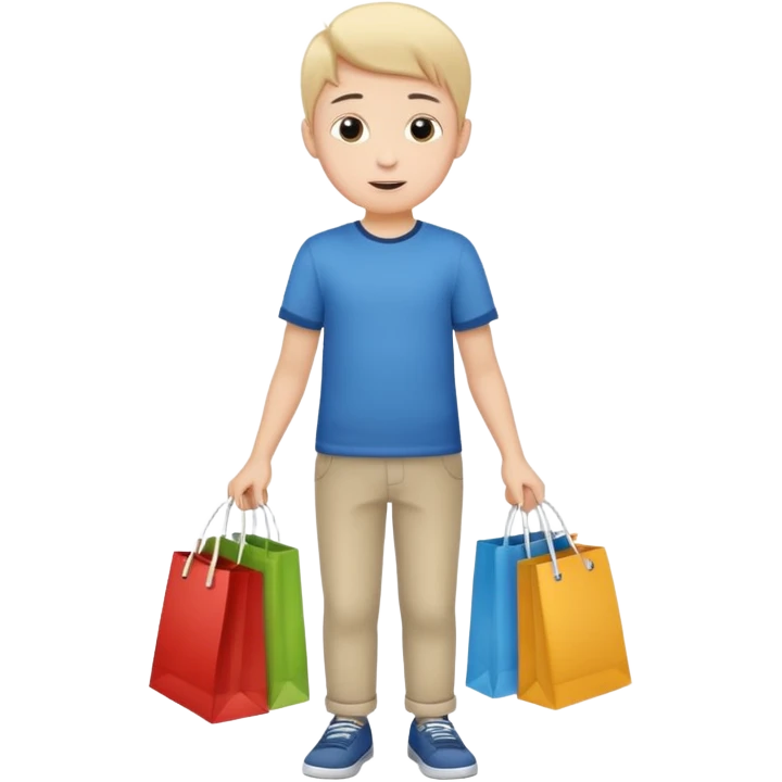 Boy going to the store for shopping, cartoon illustration, white background emoji