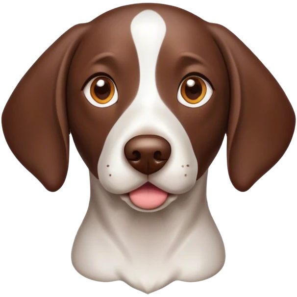 Cinematic Cute German Pointer Portrait Emoji, Head tilted playfully and inquisitively, showcasing a smooth liver and white coat with a healthy sheen, round, sparkling brown eyes filled with curiosity, Simplified yet irresistibly adorable features, highly detailed, glowing with a warm, friendly glow, high shine, affectionate and spirited, stylized with a touch of whimsy, bright and endearing, soft glowing outline, capturing the essence of a mischievous yet loving companion, so playful it feels like it could dash out of the screen and into your arms! emoji