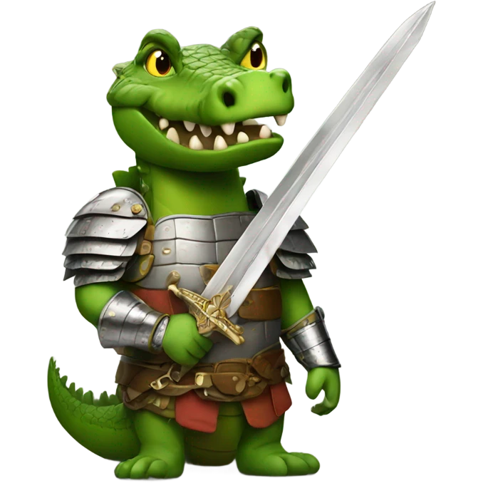 A crocodile with armor and a sword emoji