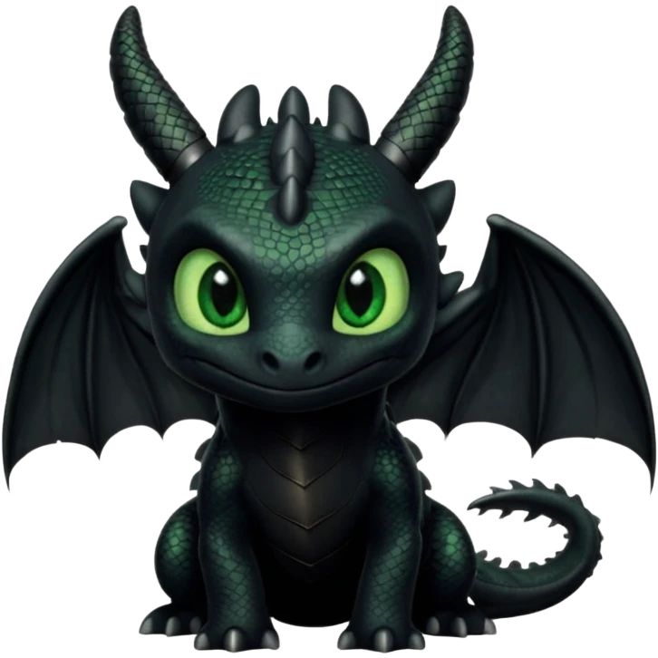 Dragon, toothless in how to train your dragon, black skin, and green eyes, cute  emoji