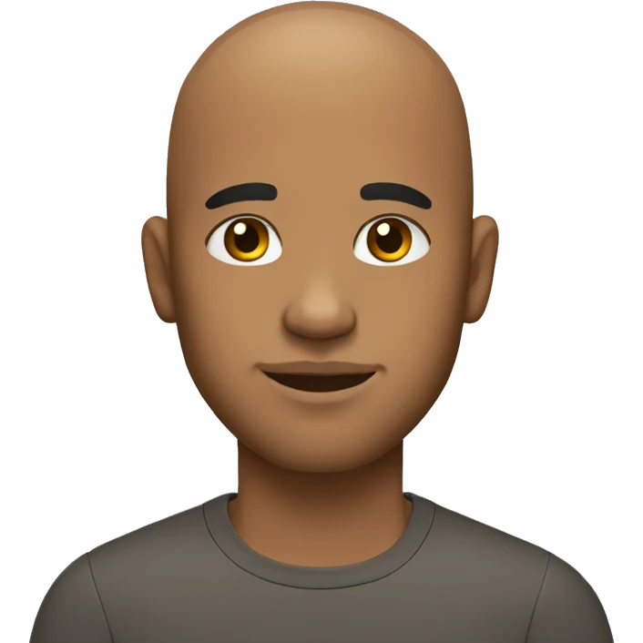 young man, brown skin, no hair, beard, black eyes, shirt emoji