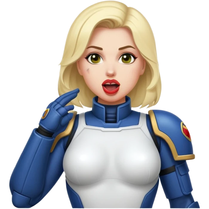woman space marine in bodysuit salutes tongue out emoji