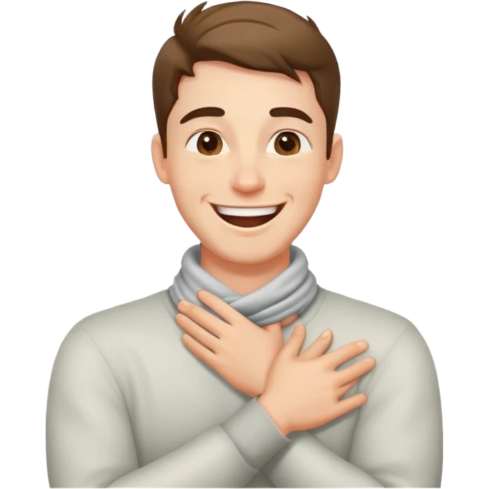 Guy hands crossed around neck laughing face emoji
