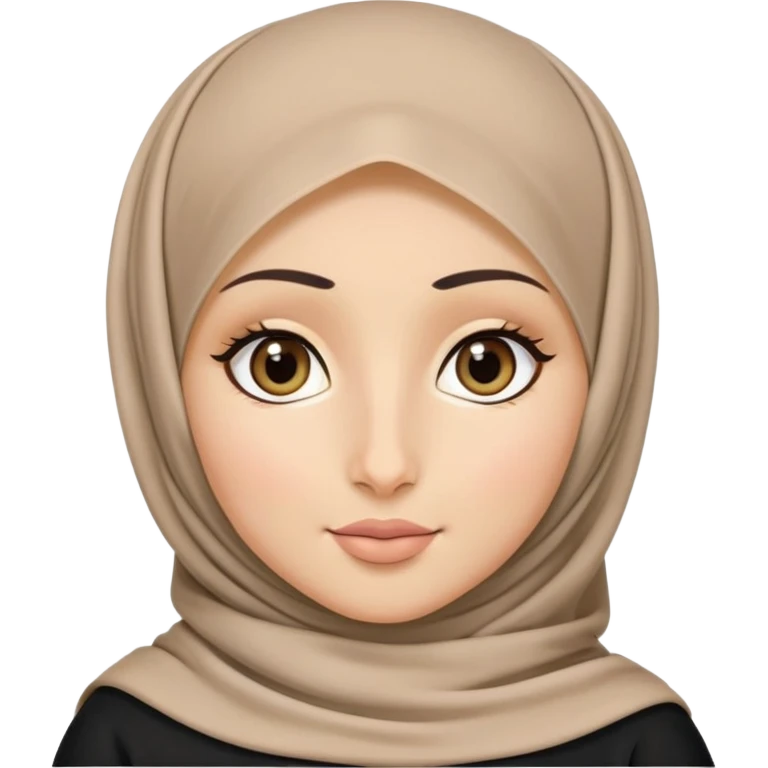Hijabi, very light fair skin, arab nose, doll like face, almond shaped hazel eyes. Black hijab.  emoji