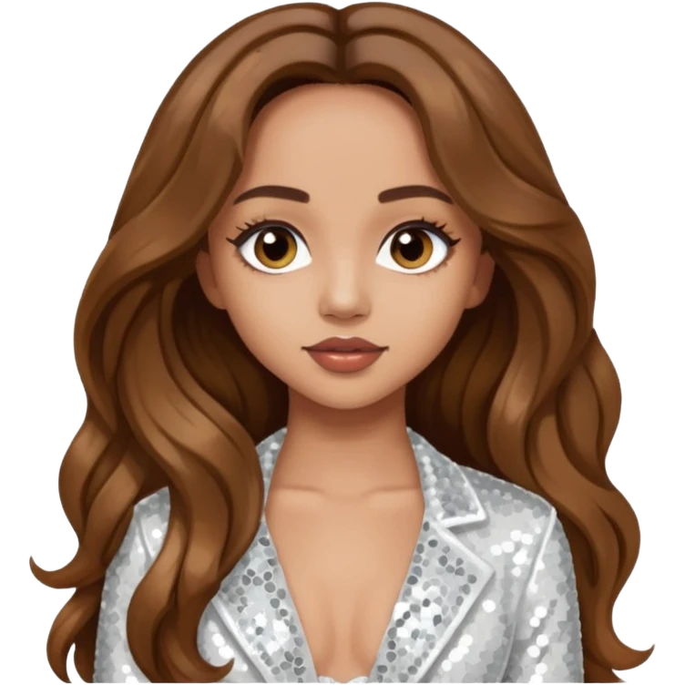 Jade Thirlwall from Little Mix with long brown hair, white sequin outfit emoji