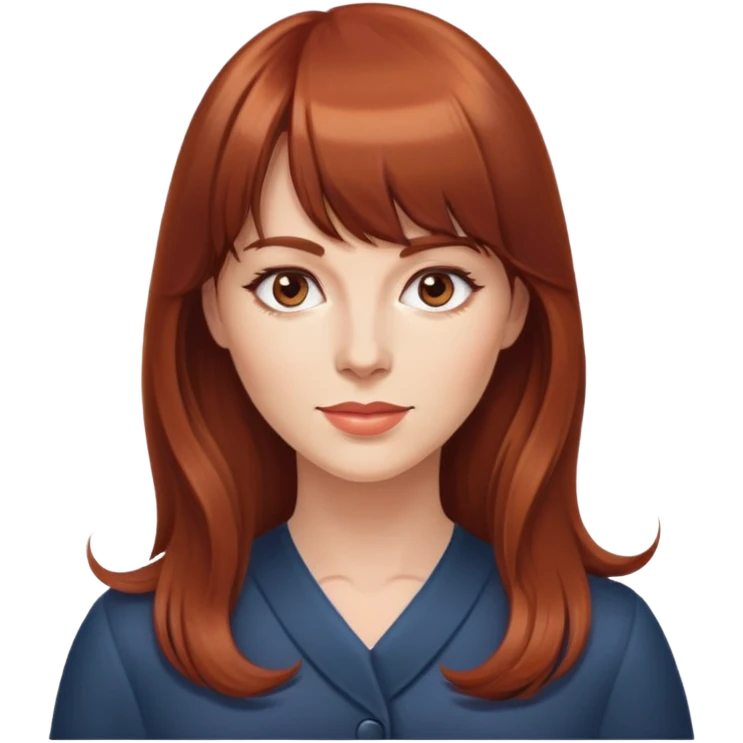 mid 30s woman with long reddish-brunette hair with bangs emoji