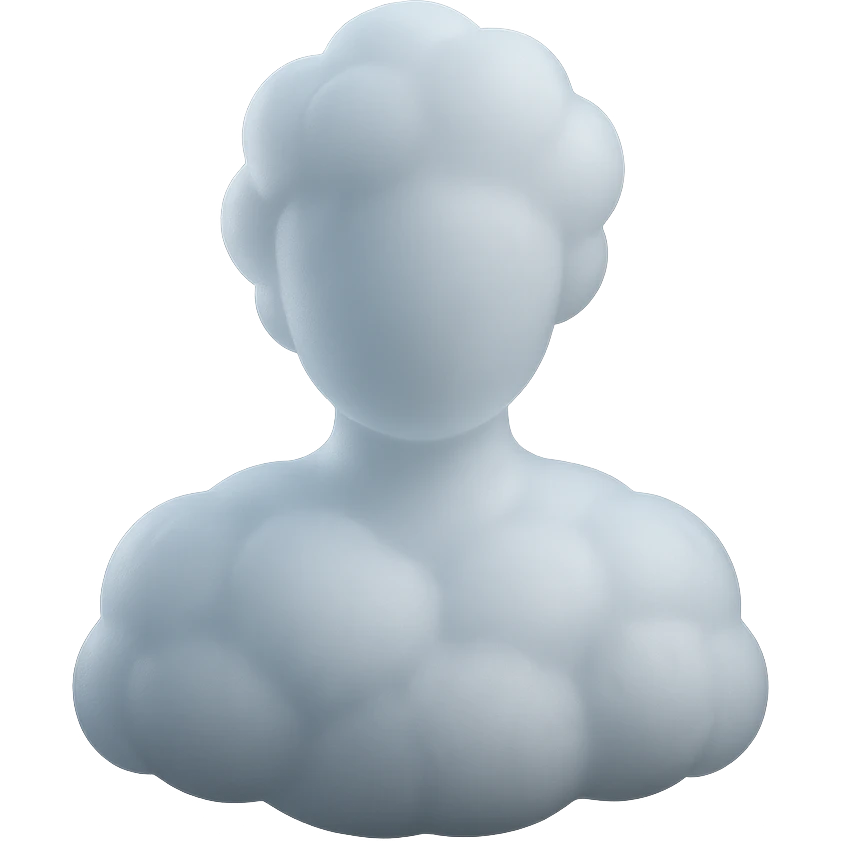 A person from the shoulders up, entirely composed of fluffy white convex clouds emoji