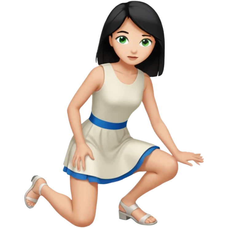 King, upright, black Hair, blue eyes, whole body, Woman, bending knee, blonde, green eyes, sleveless White Dress, emoji