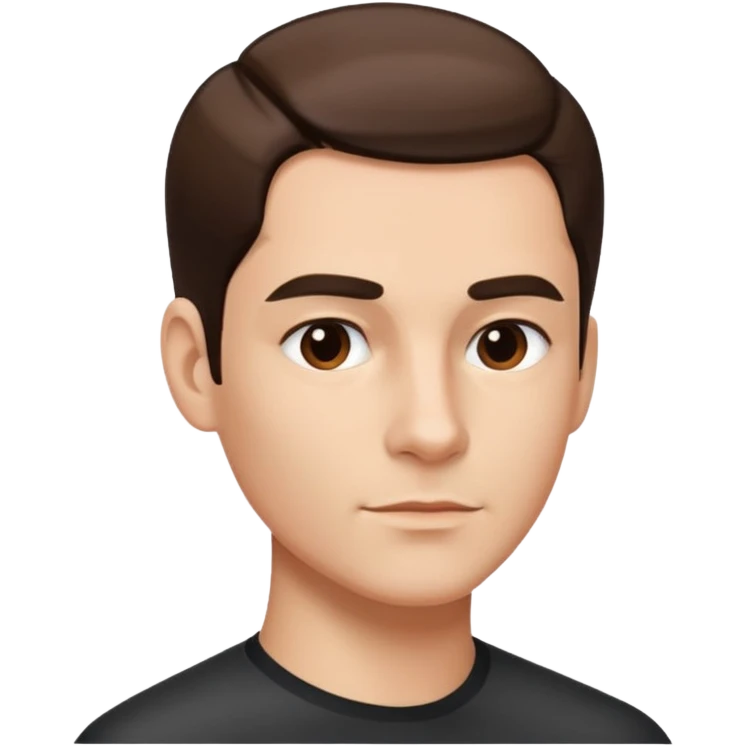 sharp chin lines, hair slicked to the side, emoji