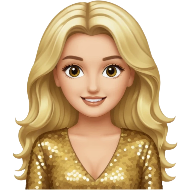 Perrie Edwards from Little Mix with long blonde hair, gold sequin outfit emoji