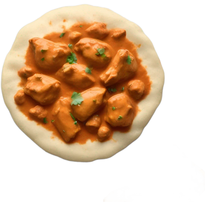 A plate of butter chicken with rice on the side and naan bread emoji
