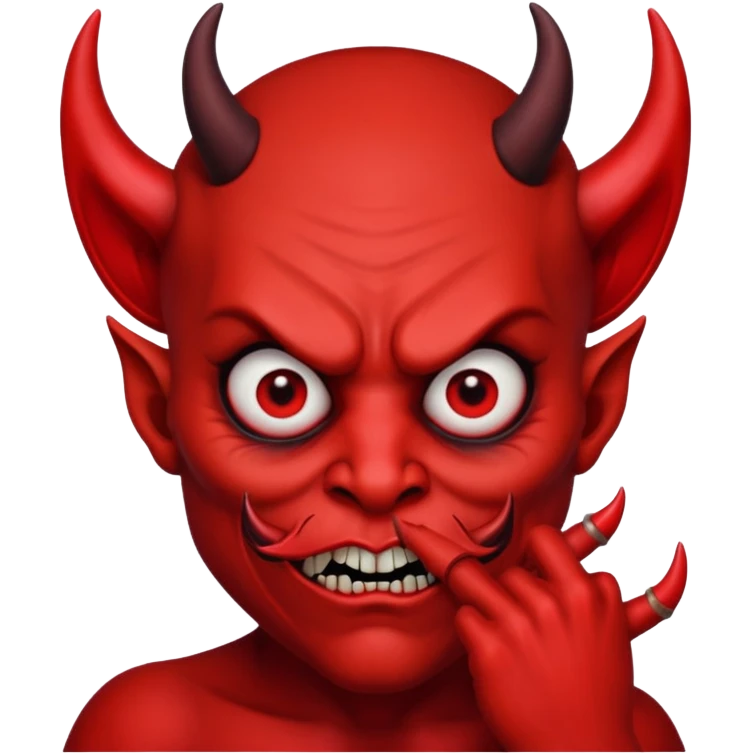 Creppy devil with raised eyebrows and shushing emoji