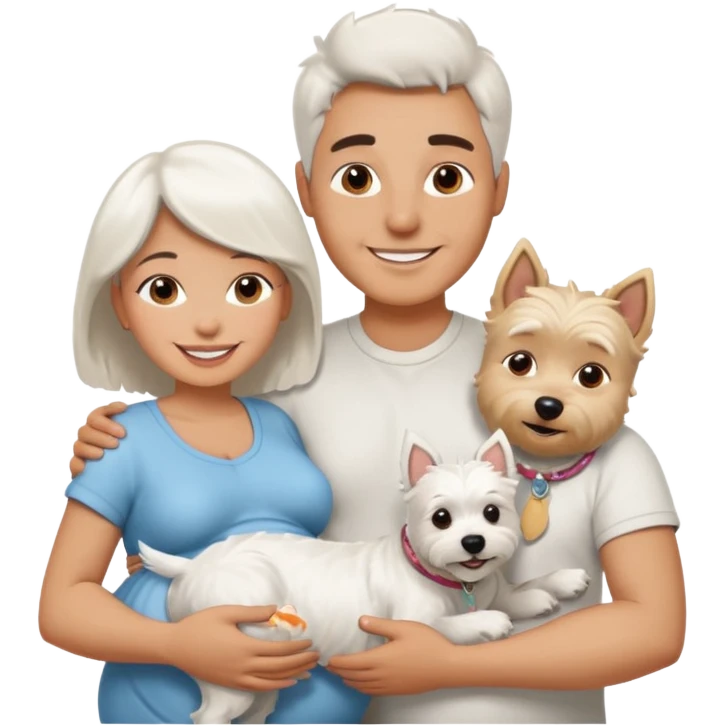 a man and a pregnant woman and a Westie dog emoji
