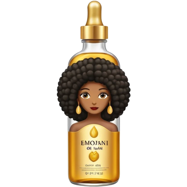 Hair growth oil serum bottle. Label has a black woman with long afro hair. 800/800 emoji