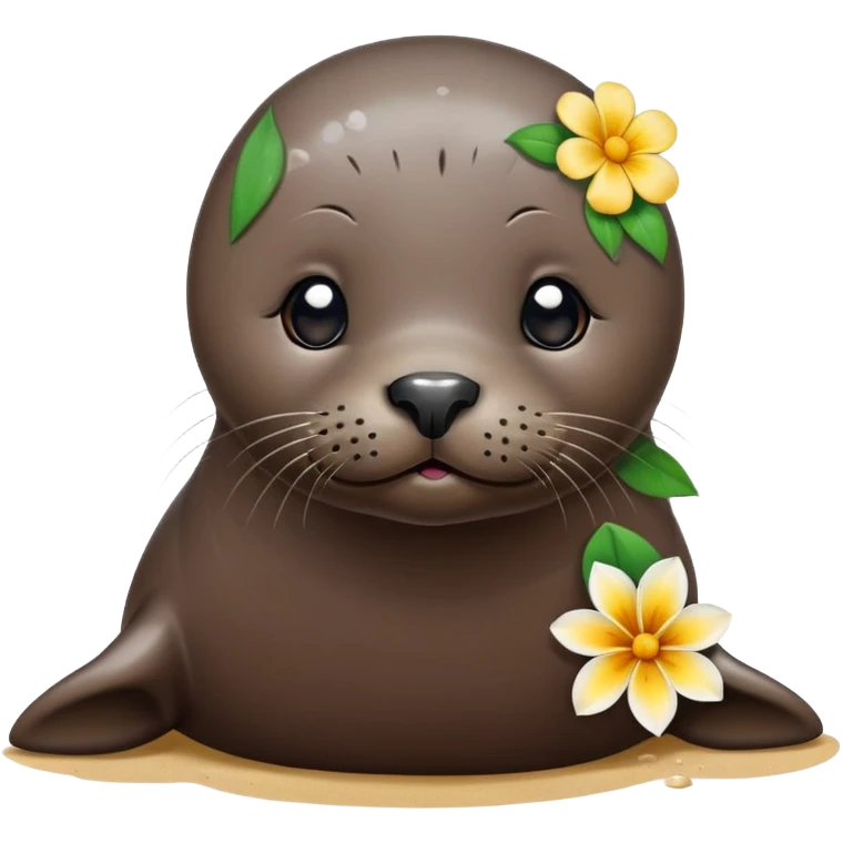 Seal on the beach with the flower on the head emoji