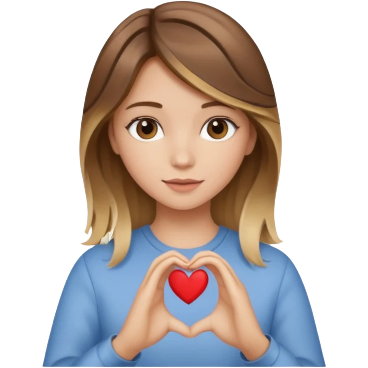 chica con pelo café balayage rubio haciendo un corazón con la mano emoji