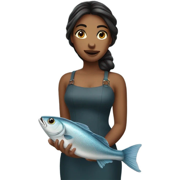 Nina holding a fish emoji