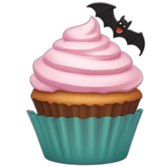 Happy cupcake with bats emoji