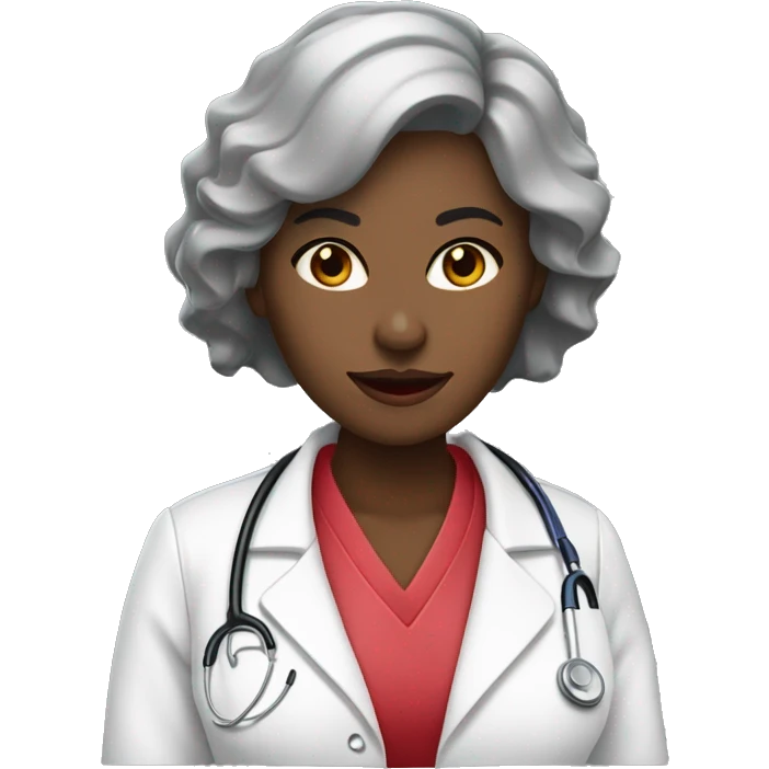 Mujer pelo negro y largo con bata blanca de médica, labios rojos  emoji