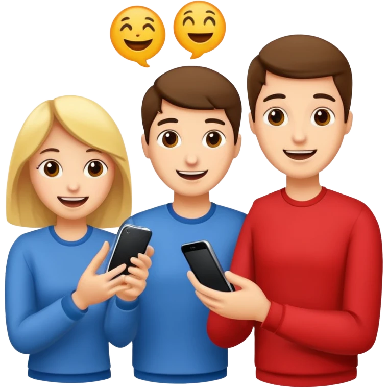 Quiz with happy people without phone emoji