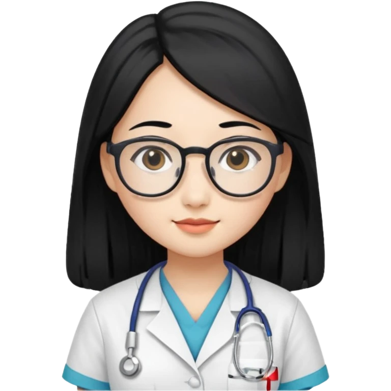 Beautiful Asian girl with long black hair and glasses wearing nurse scrubs emoji