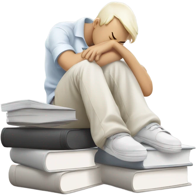 bored student leaning on hand books white emoji