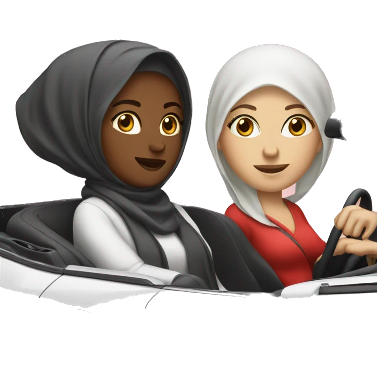 Two Muslim white woman in a red convertible car emoji