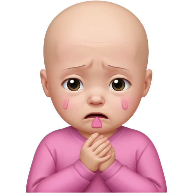 a portrait of crying baby , wearing pink clothes, no hair emoji