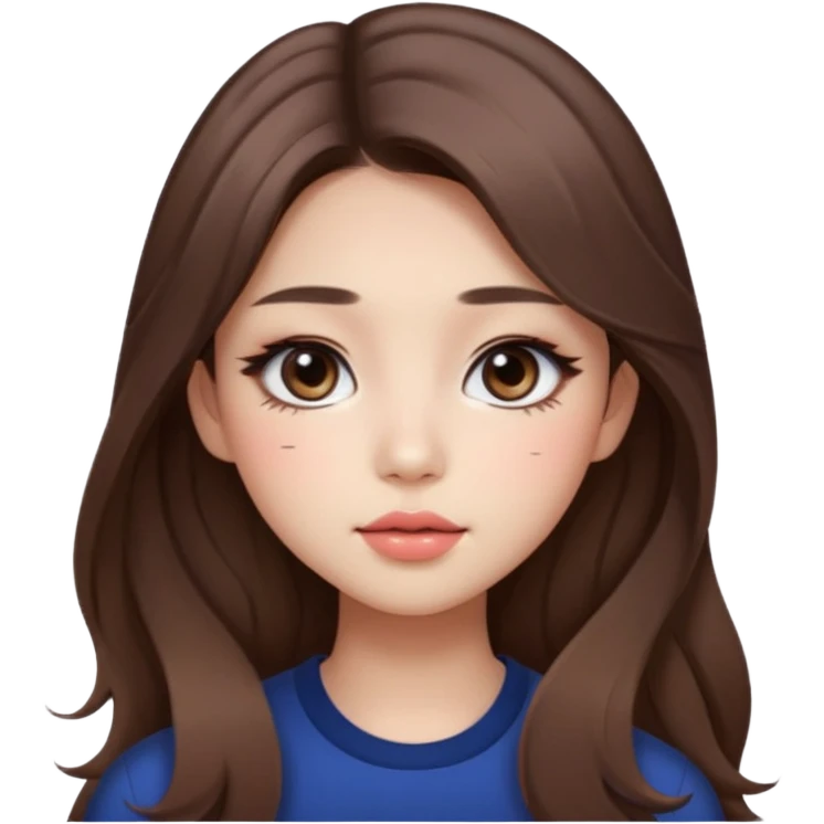 “korean straight brown hair Emoji girl, soft eyeliner and blush, gradient lips, light brown shimmer eyeshadow, long wavy hair,  emoji