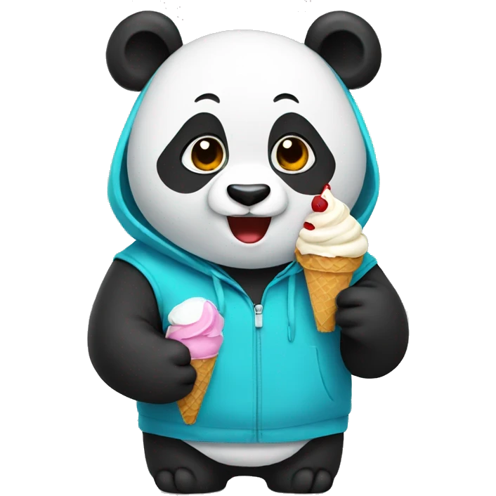 Panda eating ice cream wearing a hoodie emoji