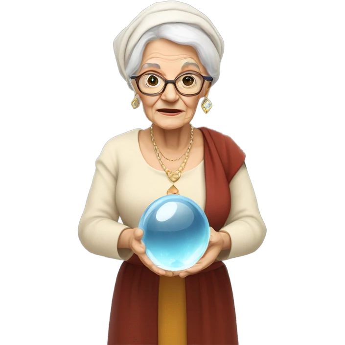 Wise Old Lady Fortune teller with crystal ball looking into the camera emoji