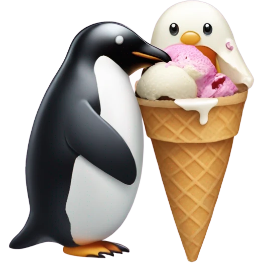 Ice cream being eaten by a penguin emoji