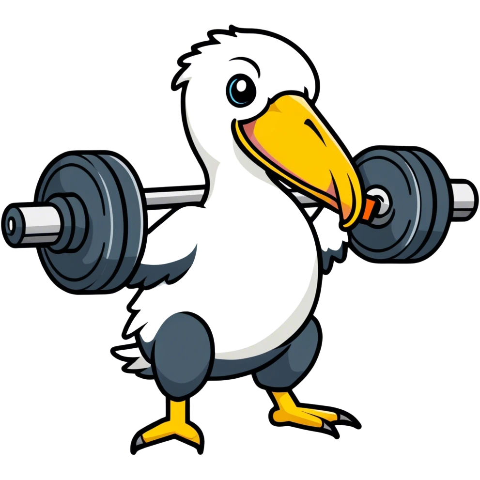 A pelican in a tracksuit is training at the gym. emoji