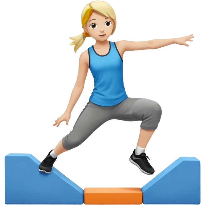 a very young blonde girl doing parkour (color blocks) at kids school emoji