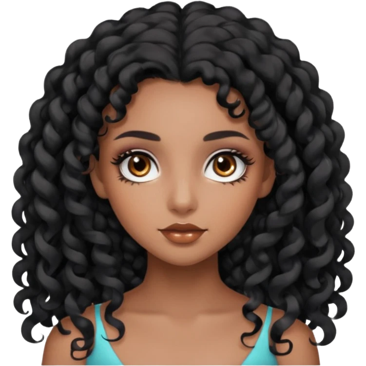 girl with long black curls and brown eyes, brown skin, eyelashes, siren eyes emoji