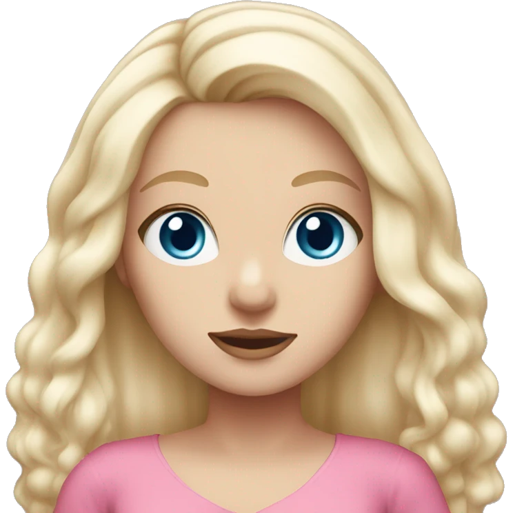 White girl. Long white blonde hair. Blue eyes. Pink dress.  emoji