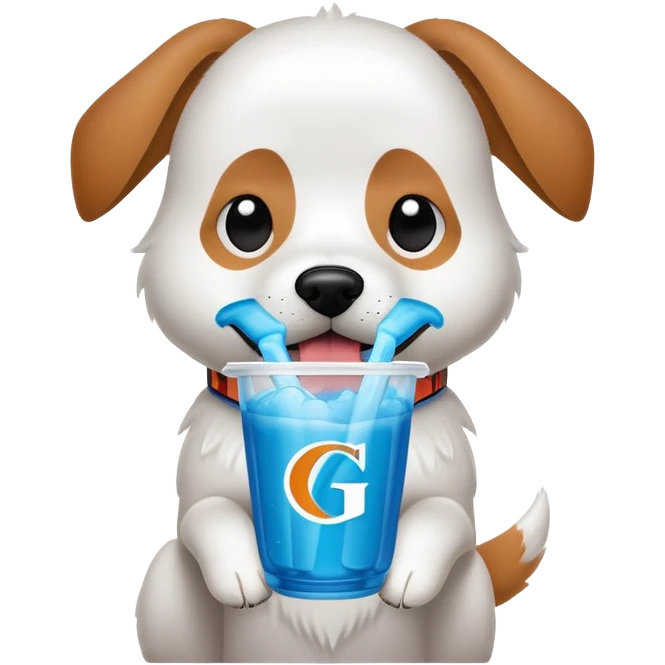 Dog drinking slushy and slushy says on label “Gatorade” emoji