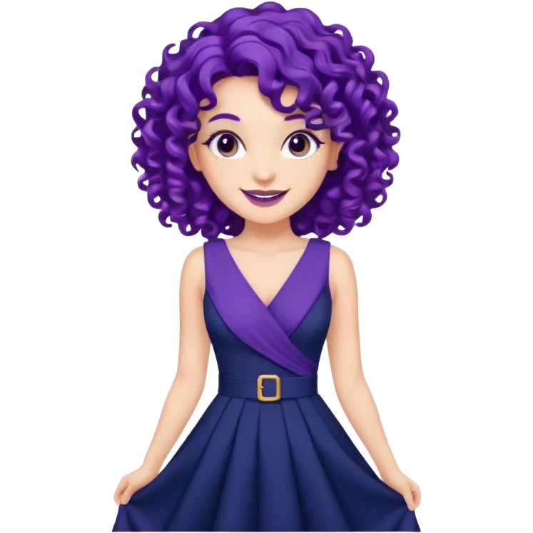 Fashion Model with Purple Curls, navy dress emoji