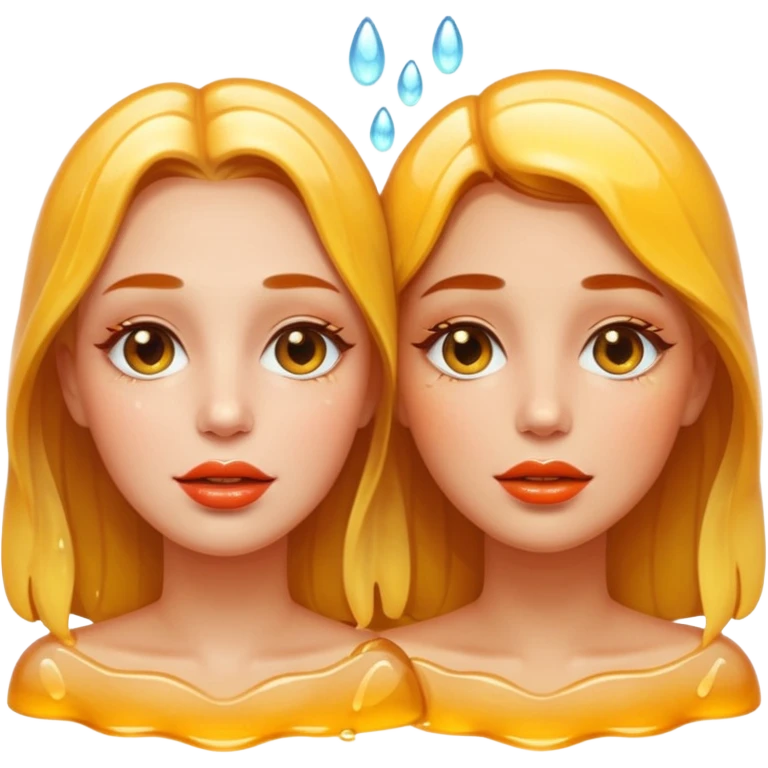 portrait two women wet faces and honey gloss lips touching, fireflies glowing emoji