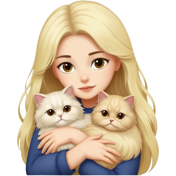 pretty girl with DARK long hair hugging her blonde fluffy persian cat  emoji