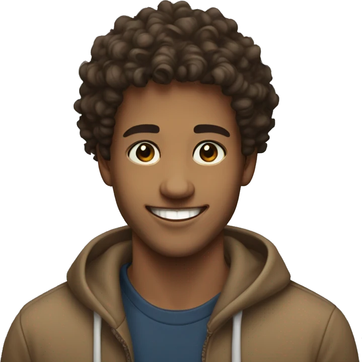 a young men, around 25 yo, curly hair, black eyes, brown hair, beatiful smile emoji